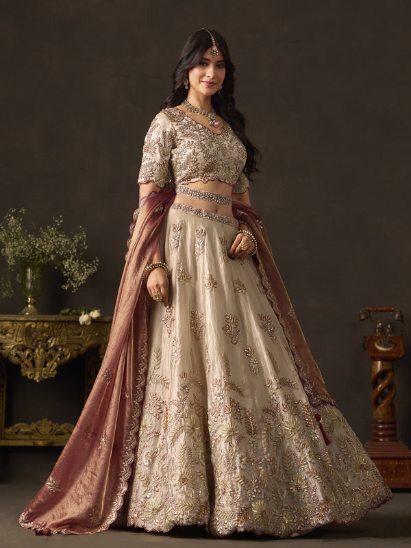 Copper Gold Fendy Fabric Embroidered Lehenga Choli With Dupatta ClothsVilla