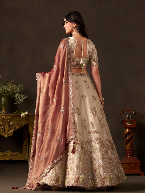 Copper Gold Fendy Fabric Embroidered Lehenga Choli With Dupatta ClothsVilla