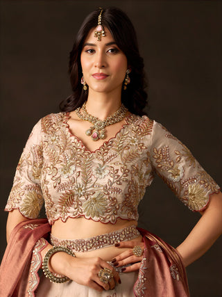 Copper Gold Fendy Fabric Embroidered Lehenga Choli With Dupatta ClothsVilla