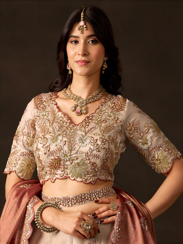 Copper Gold Fendy Fabric Embroidered Lehenga Choli With Dupatta ClothsVilla
