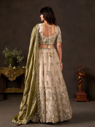 Olive Gold Fendy Fabric Embroidered Lehenga Choli With Dupatta ClothsVilla
