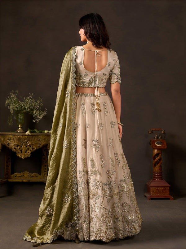 Olive Gold Fendy Fabric Embroidered Lehenga Choli With Dupatta ClothsVilla
