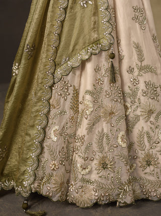 Olive Gold Fendy Fabric Embroidered Lehenga Choli With Dupatta ClothsVilla