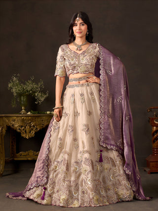 Purple Gold Fendy Fabric Embroidered Lehenga Choli With Dupatta ClothsVilla