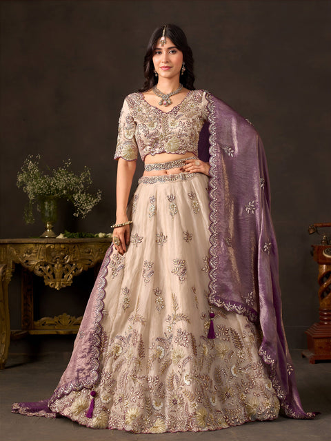 Purple Gold Fendy Fabric Embroidered Lehenga Choli With Dupatta ClothsVilla Main image