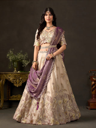 Purple Gold Fendy Fabric Embroidered Lehenga Choli With Dupatta ClothsVilla