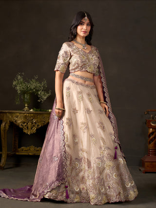Purple Gold Fendy Fabric Embroidered Lehenga Choli With Dupatta ClothsVilla