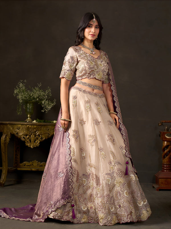 Purple Gold Fendy Fabric Embroidered Lehenga Choli With Dupatta ClothsVilla