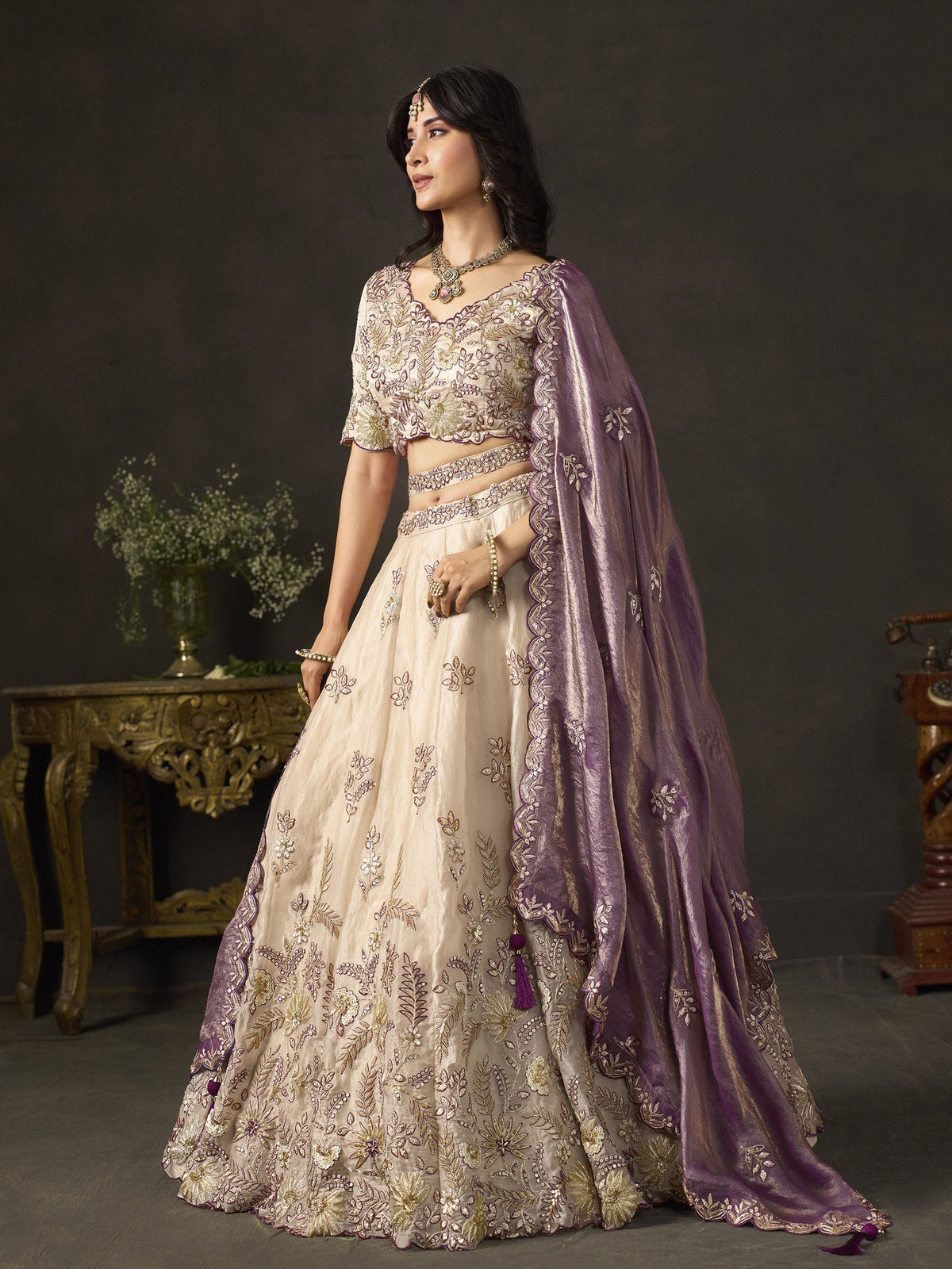 Purple Gold Fendy Fabric Embroidered Lehenga Choli With Dupatta ClothsVilla