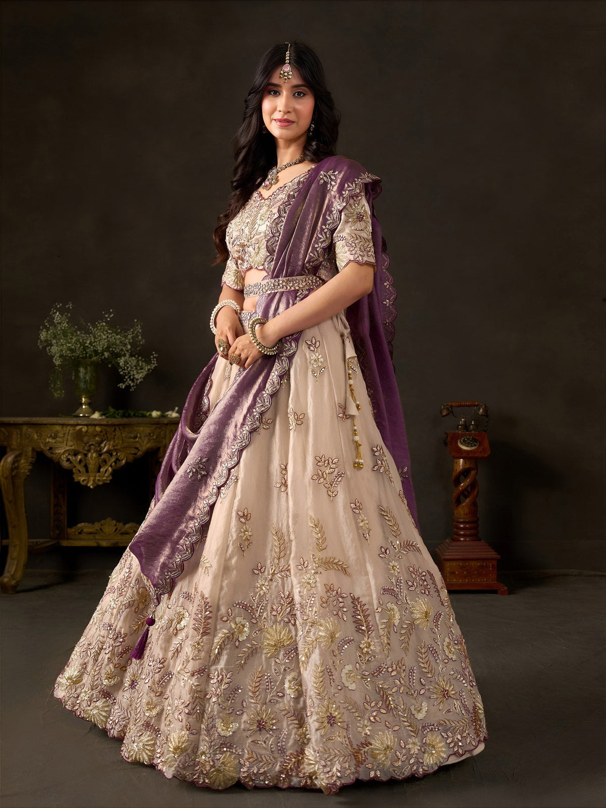Purple Gold Fendy Fabric Embroidered Lehenga Choli With Dupatta ClothsVilla