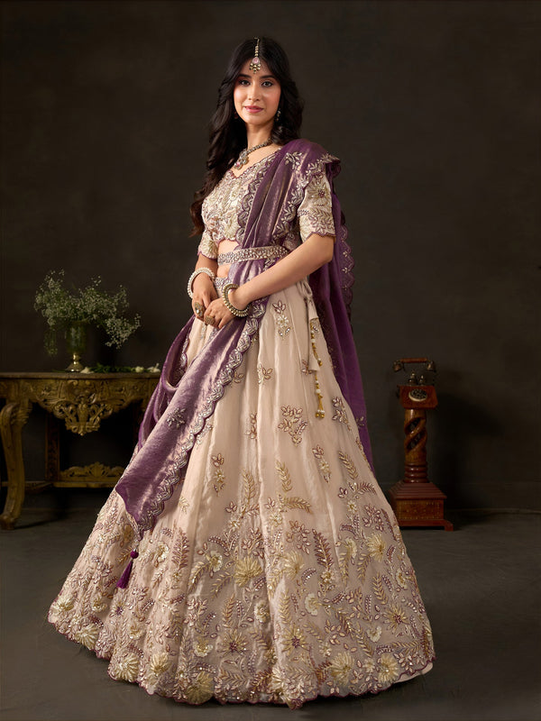 Purple Gold Fendy Fabric Embroidered Lehenga Choli With Dupatta ClothsVilla