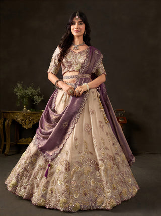Purple Gold Fendy Fabric Embroidered Lehenga Choli With Dupatta ClothsVilla