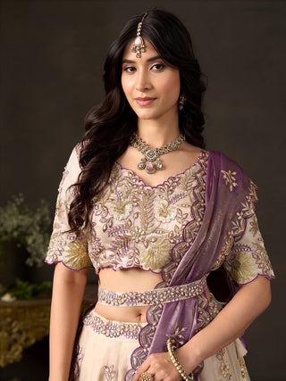 Purple Gold Fendy Fabric Embroidered Lehenga Choli With Dupatta ClothsVilla