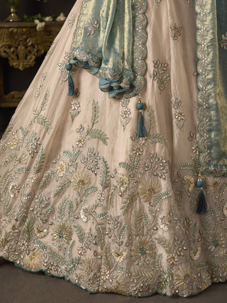 Teal Gold Fendy Fabric Embroidered Lehenga Choli With Dupatta ClothsVilla