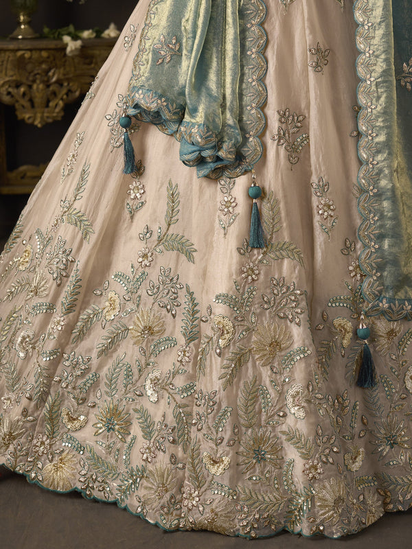 Teal Gold Fendy Fabric Embroidered Lehenga Choli With Dupatta ClothsVilla