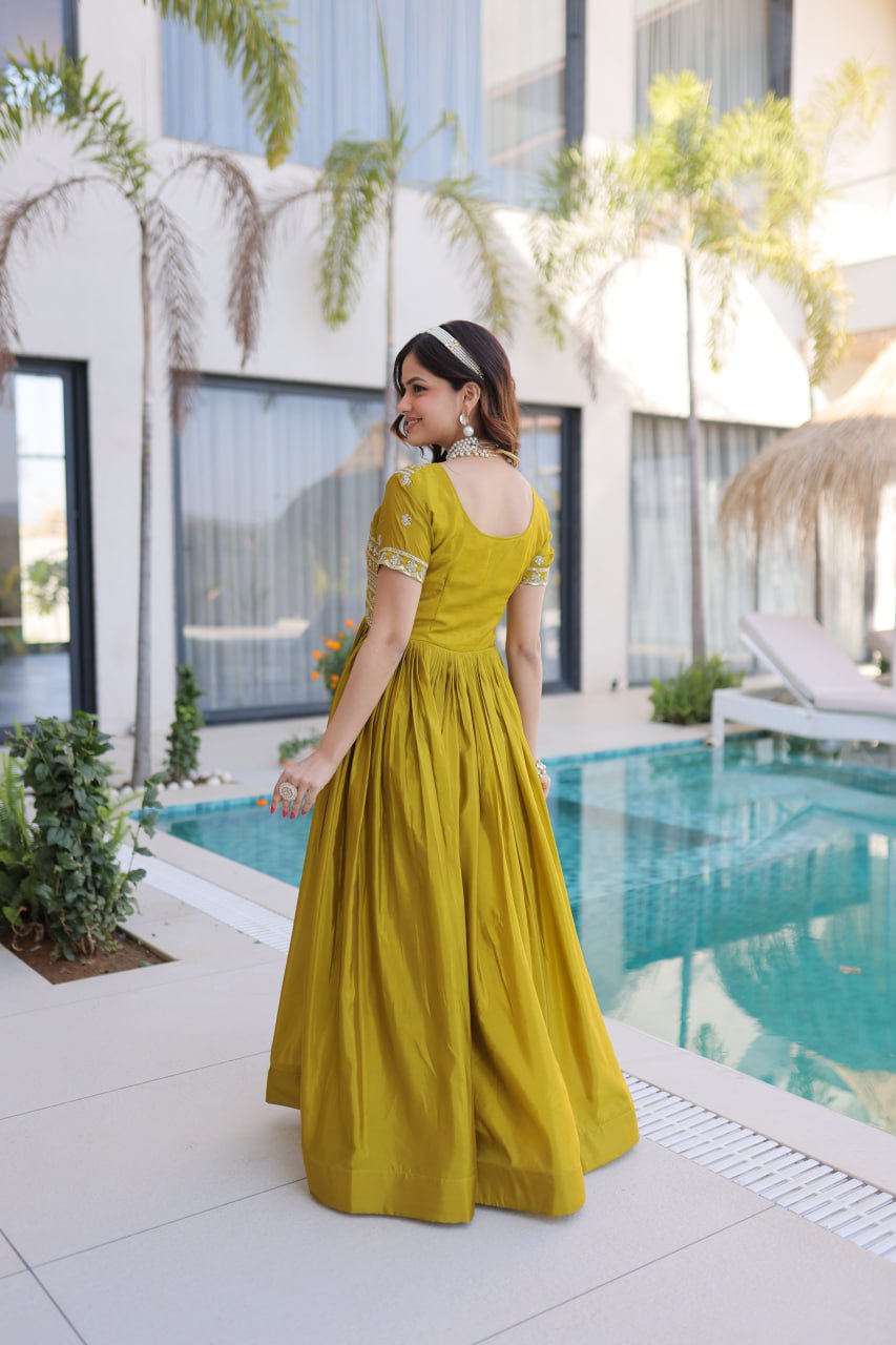 Anarkali Gown with Sequins, Zari Work ClothsVilla