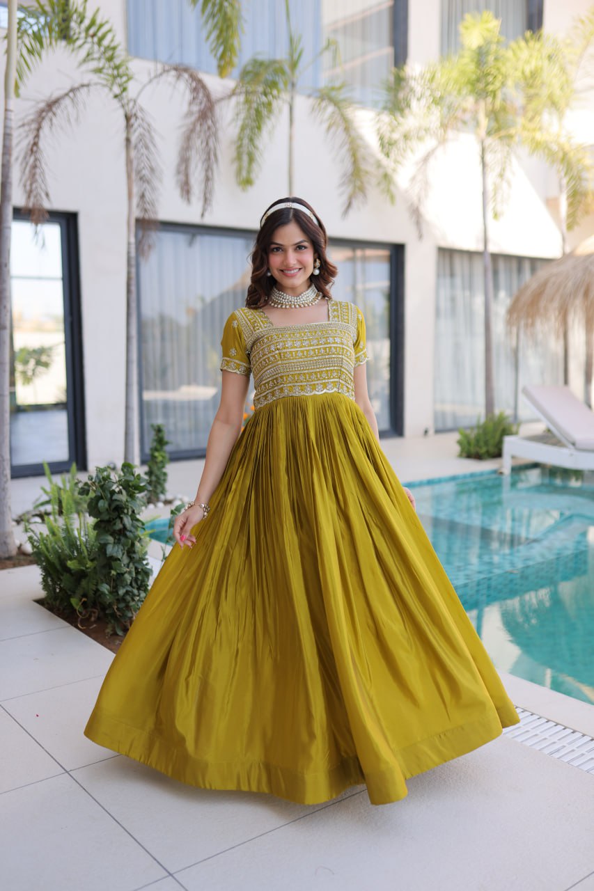 Anarkali Gown with Sequins, Zari Work ClothsVilla