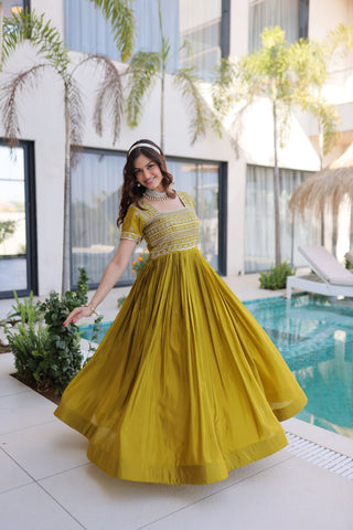 Anarkali Gown with Sequins, Zari Work ClothsVilla