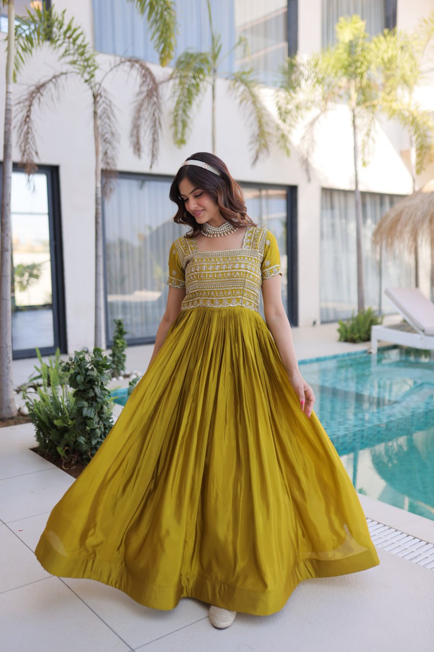 Anarkali Gown with Sequins, Zari Work ClothsVilla