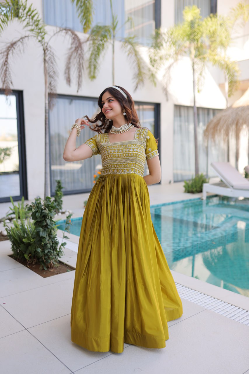 Anarkali Gown with Sequins, Zari Work ClothsVilla