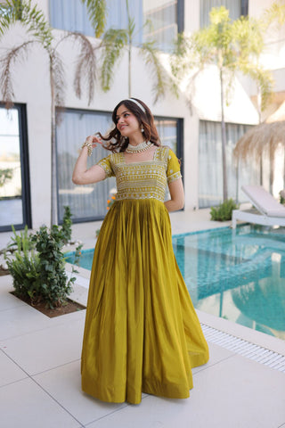 Anarkali Gown with Sequins, Zari Work ClothsVilla