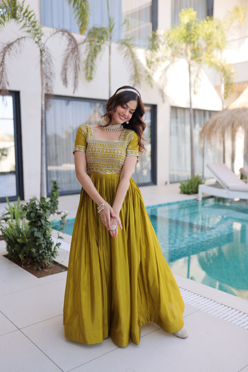 Anarkali Gown with Sequins, Zari Work ClothsVilla