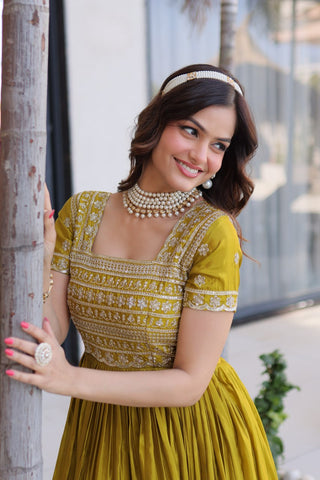 Anarkali Gown with Sequins, Zari Work ClothsVilla