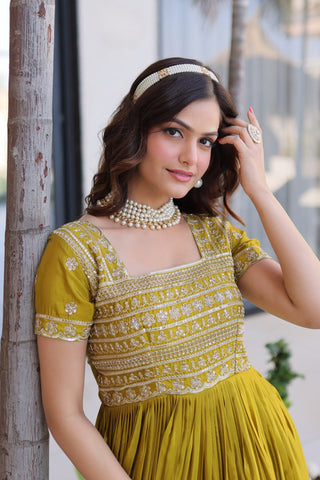 Anarkali Gown with Sequins, Zari Work ClothsVilla