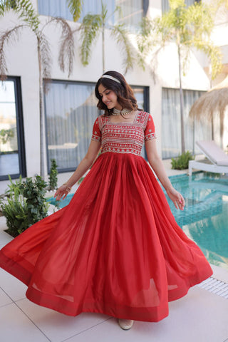 Anarkali Gown with Sequins, Zari Work ClothsVilla
