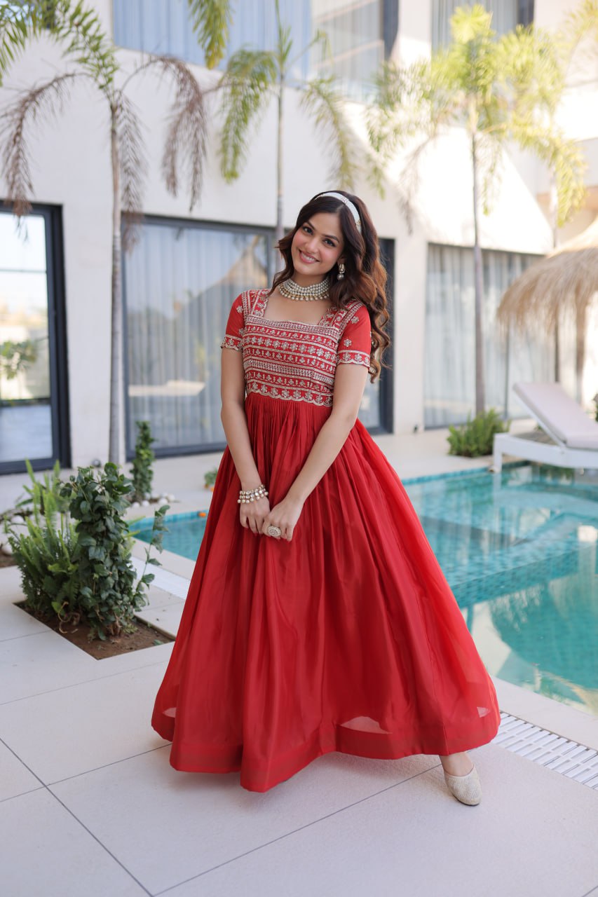 Anarkali Gown with Sequins, Zari Work ClothsVilla
