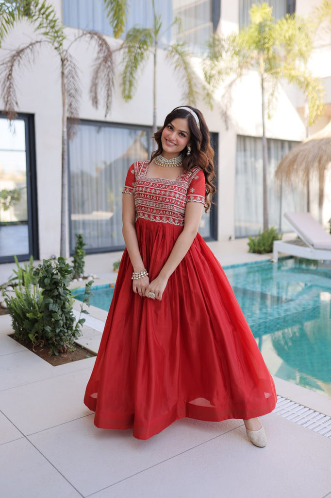Anarkali Gown with Sequins, Zari Work ClothsVilla