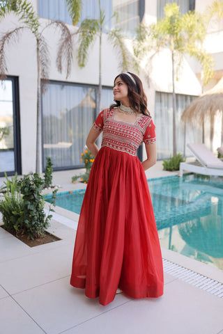 Anarkali Gown with Sequins, Zari Work ClothsVilla