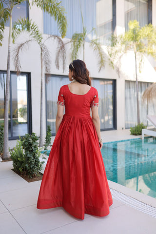 Anarkali Gown with Sequins, Zari Work ClothsVilla