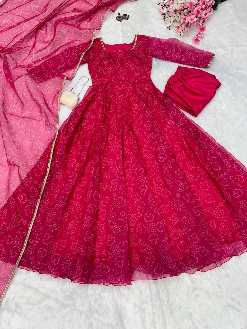Rani Pink Ri8 Fashion - Elegance Meets Modern Flair: Digital Printed Organza Silk Anarkali Suit (Copy) Clothsvilla Main image
