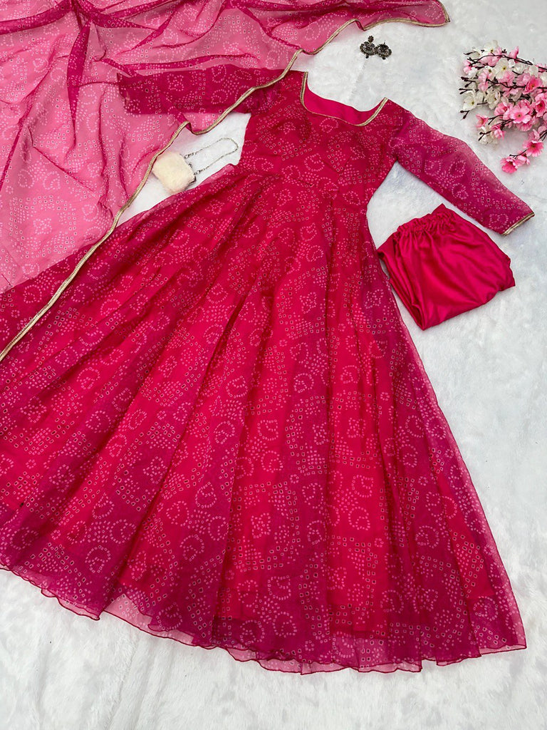 Rani Pink Ri8 Fashion - Elegance Meets Modern Flair: Digital Printed Organza Silk Anarkali Suit (Copy) Clothsvilla