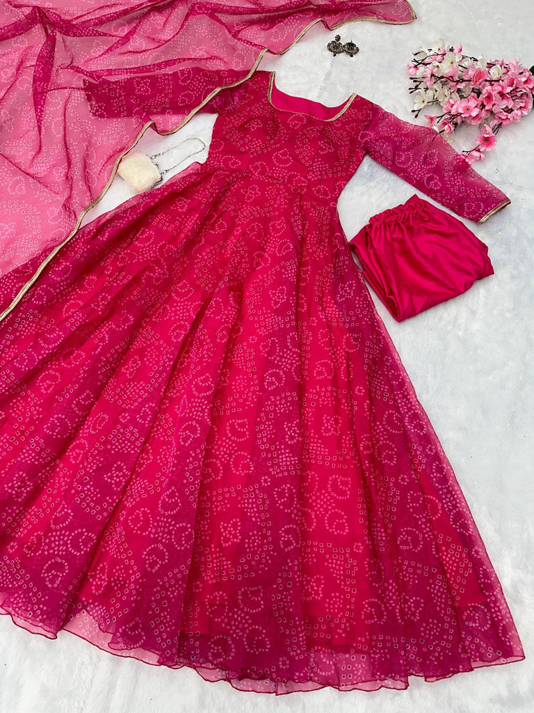 Rani Pink Ri8 Fashion - Elegance Meets Modern Flair: Digital Printed Organza Silk Anarkali Suit (Copy) Clothsvilla