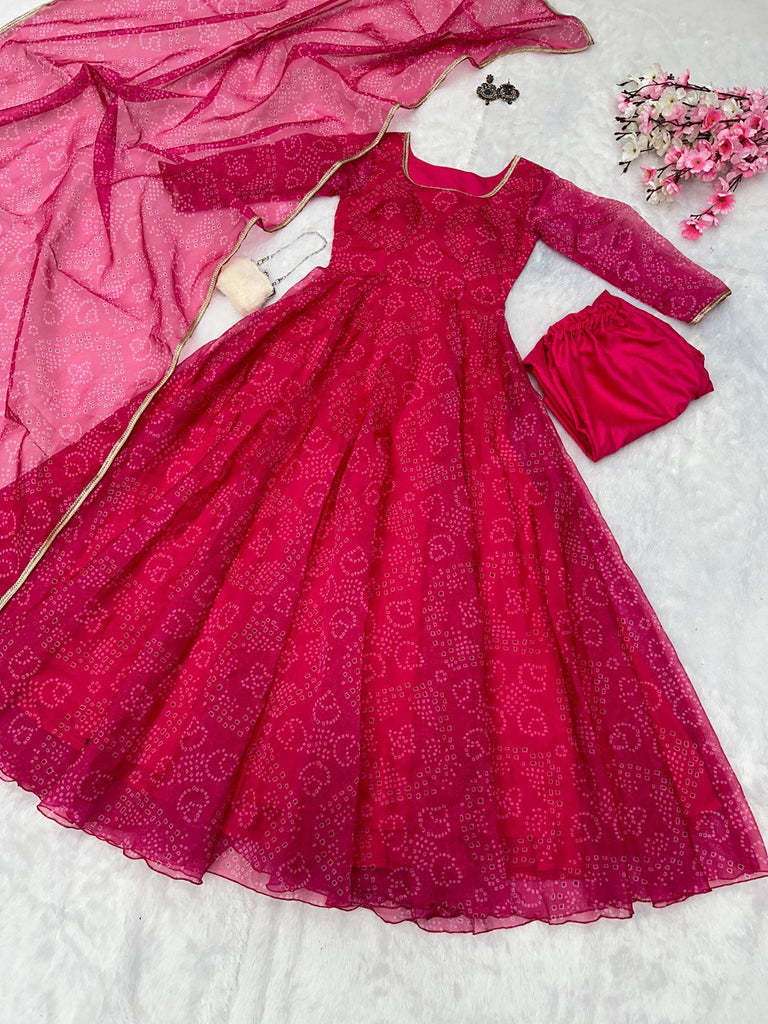 Rani Pink Ri8 Fashion - Elegance Meets Modern Flair: Digital Printed Organza Silk Anarkali Suit (Copy) Clothsvilla