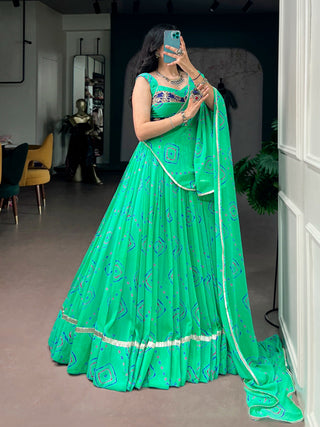 Aqua Green Bandhej Print Lehenga Choli ClothsVilla