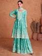 Load image into Gallery viewer, Aqua Green Embellished Chinon Zari Stitched Palazzo Suit Set