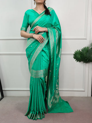Aqua Green Mysore Zari Weaving Saree ClothsVilla