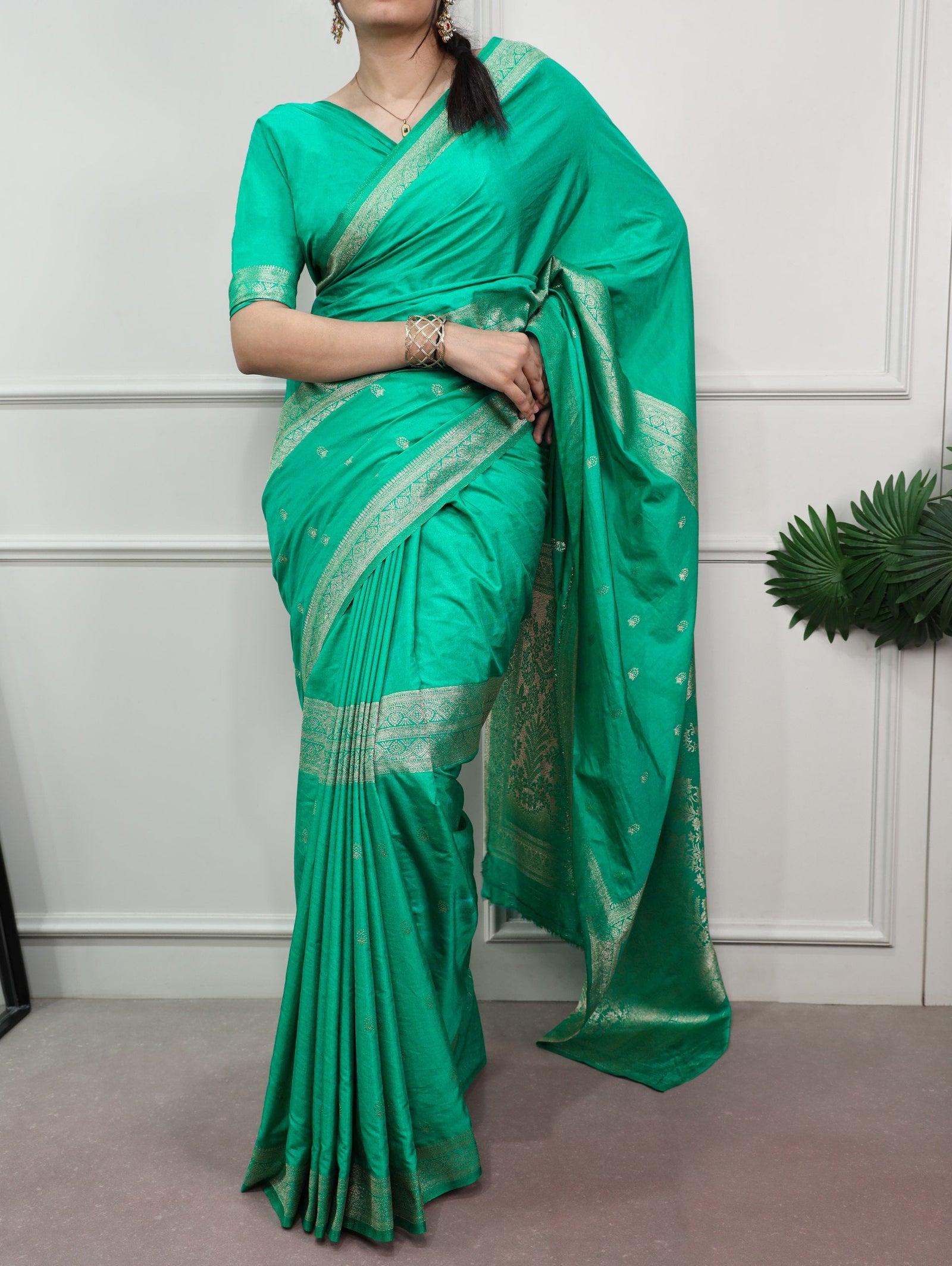 Aqua Green Mysore Zari Weaving Saree ClothsVilla
