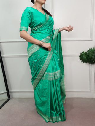 Aqua Green Mysore Zari Weaving Saree ClothsVilla