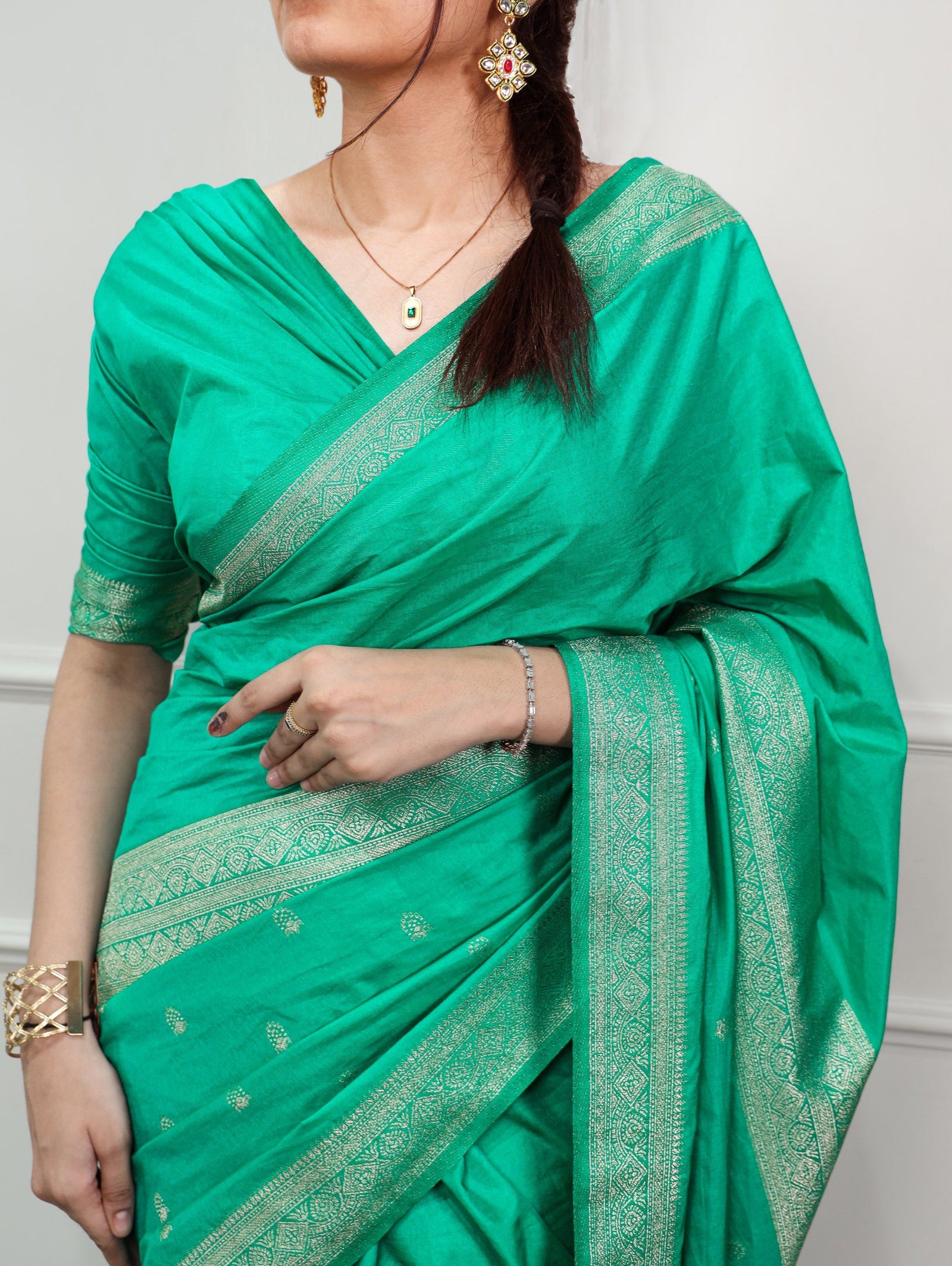 Aqua Green Mysore Zari Weaving Saree ClothsVilla