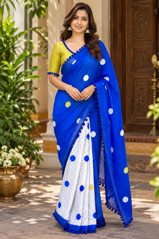 Azure Whisper Blue Mul Cotton Saree ClothsVilla