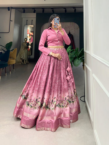 Baby Pink Color Dazzling Dola Silk Floral Lehenga Choli ClothsVilla