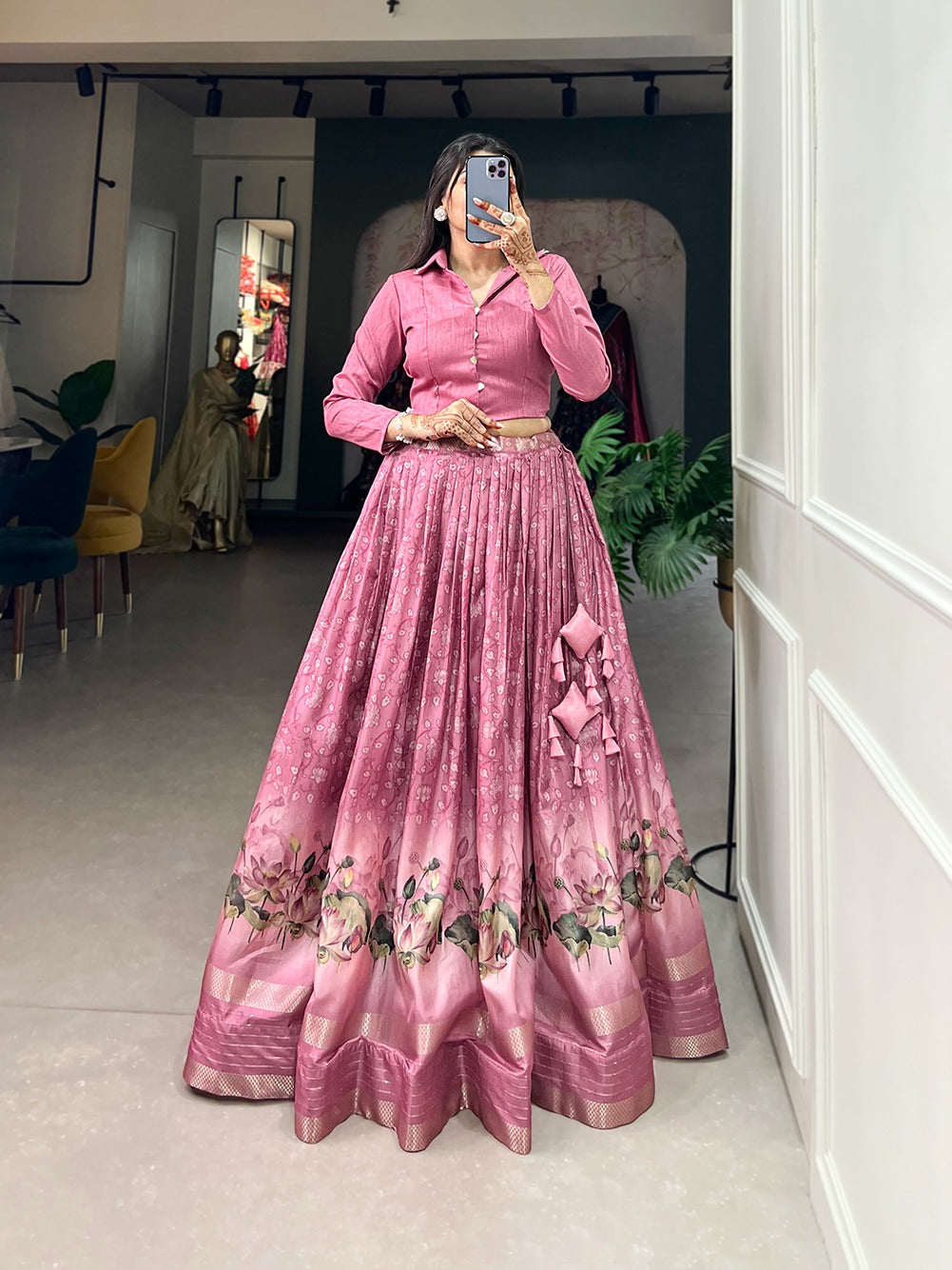 Baby Pink Color Dazzling Dola Silk Floral Lehenga Choli ClothsVilla Main image