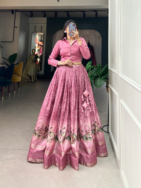 Baby Pink Color Dazzling Dola Silk Floral Lehenga Choli ClothsVilla Main image