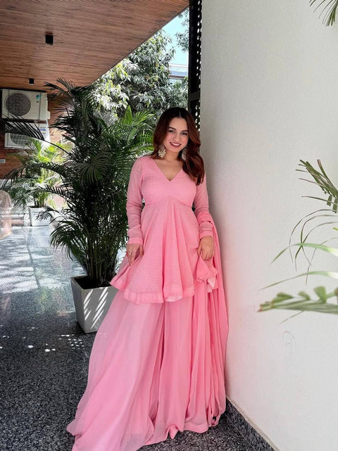Baby Pink Designer Sharara Suit with ClothsVilla Main image