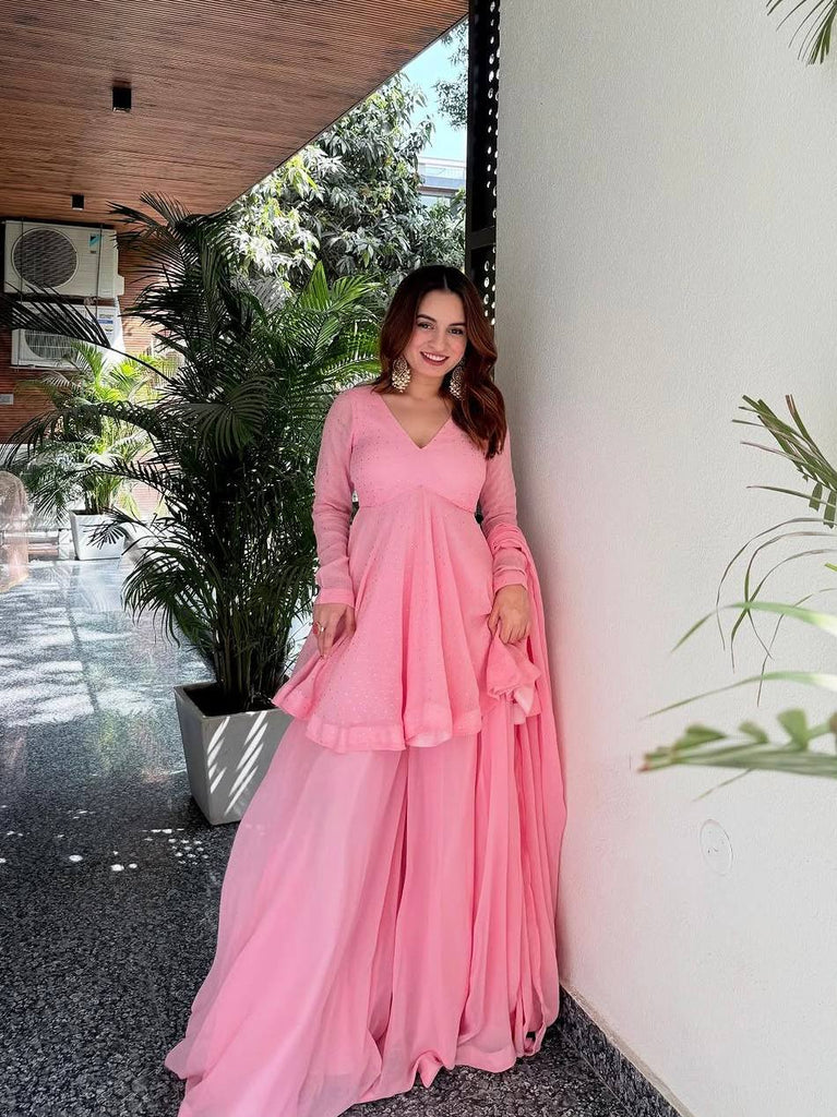 Baby Pink Designer Sharara Suit with ClothsVilla