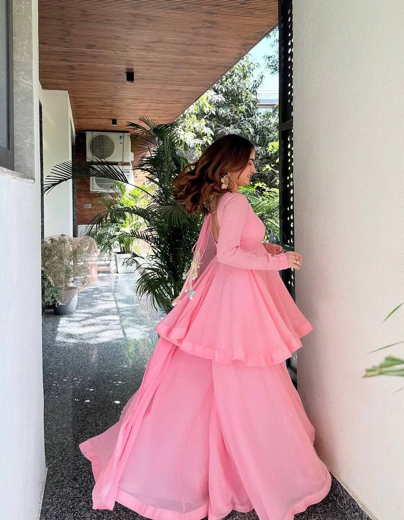 Baby Pink Designer Sharara Suit with ClothsVilla